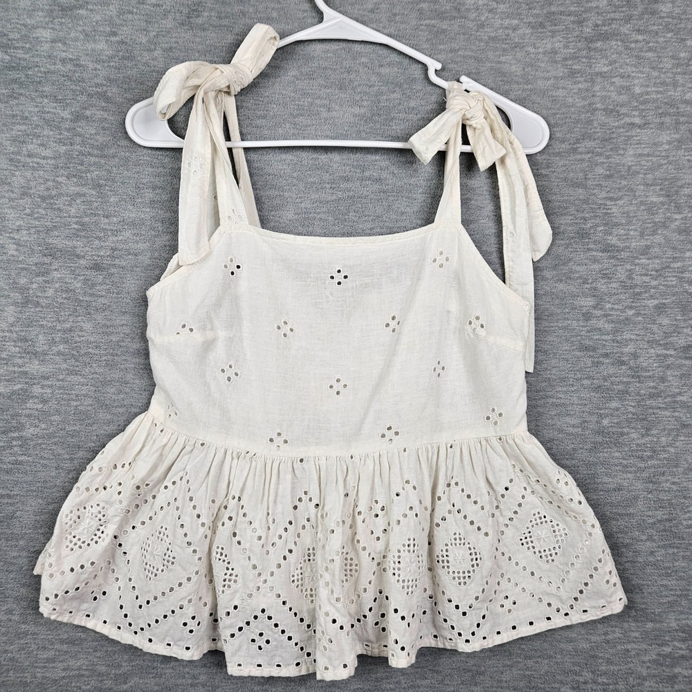 Madewell Women's Lighthouse Rosalie Tie-strap Geo Eyelet Tank Top Sz XS